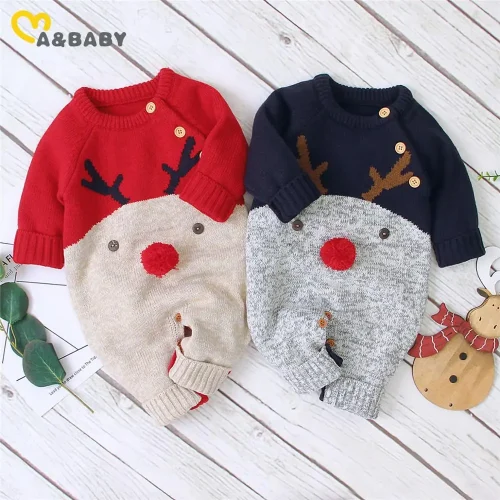 Ma&Baby 0-18M Christmas Baby Clothes Newborn Infant Boy Girl Deer Romper Knitted Warm Jumpsuit Xmas Baby Costumes Clothes 1