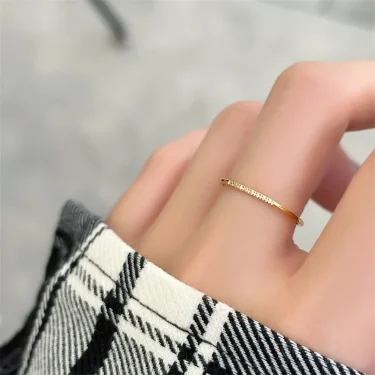 New Fashion stainless steel Cubic Zirconia Thin Finger Ring Fashion Jewelry Zircon Wedding Ring 5