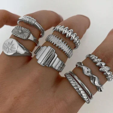 Trendy Gold Color Geometric Cuff Rings Set for Women Fashion Metal Geometric Adjustable Finger Ring Jewelry New 2