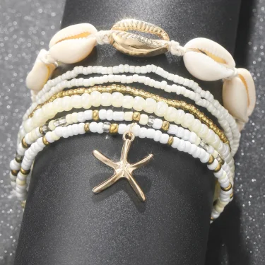7pc/set Bohemian Rice Beads Starfish Pendant Anklet Set Fashion Summer Beach Sea Shell Multilayer Ankle Bracelet On Foot Jewelry 4