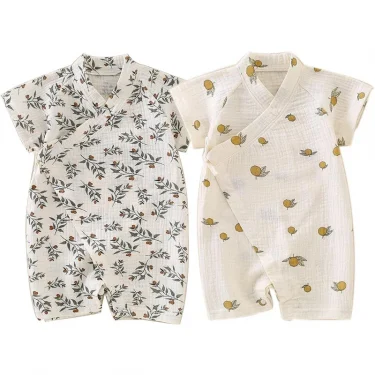 Newborn Baby Thin Gauze Jumpsuit Breathable Soft Children Short Sleeve Crawling Suit Cute Boys Girls Infant Bodysuit Kid Rompers 5