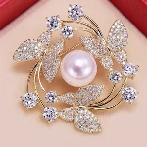 Elegant Women Girls Exquisite Fashion Crystal Pearl Flower Brooches Pins High-end Lady Rhinestone Suit Coat Accessories Jewelry 1