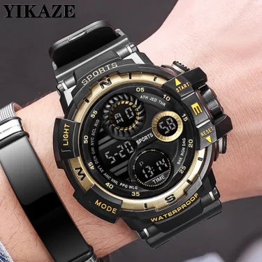 YIKAZE Men's Military Digital Watch Outdoor Men Sports Watch Waterproof Luminous Chronograph Clock Student Electronic Wristwatch 1