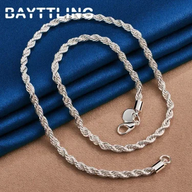 Charm 925 sterling silver Accessories Men 4MM 40-60cm 2PCS Rope Chain Necklace Bracelet Women Fashion Wedding Gift Jewelry 4