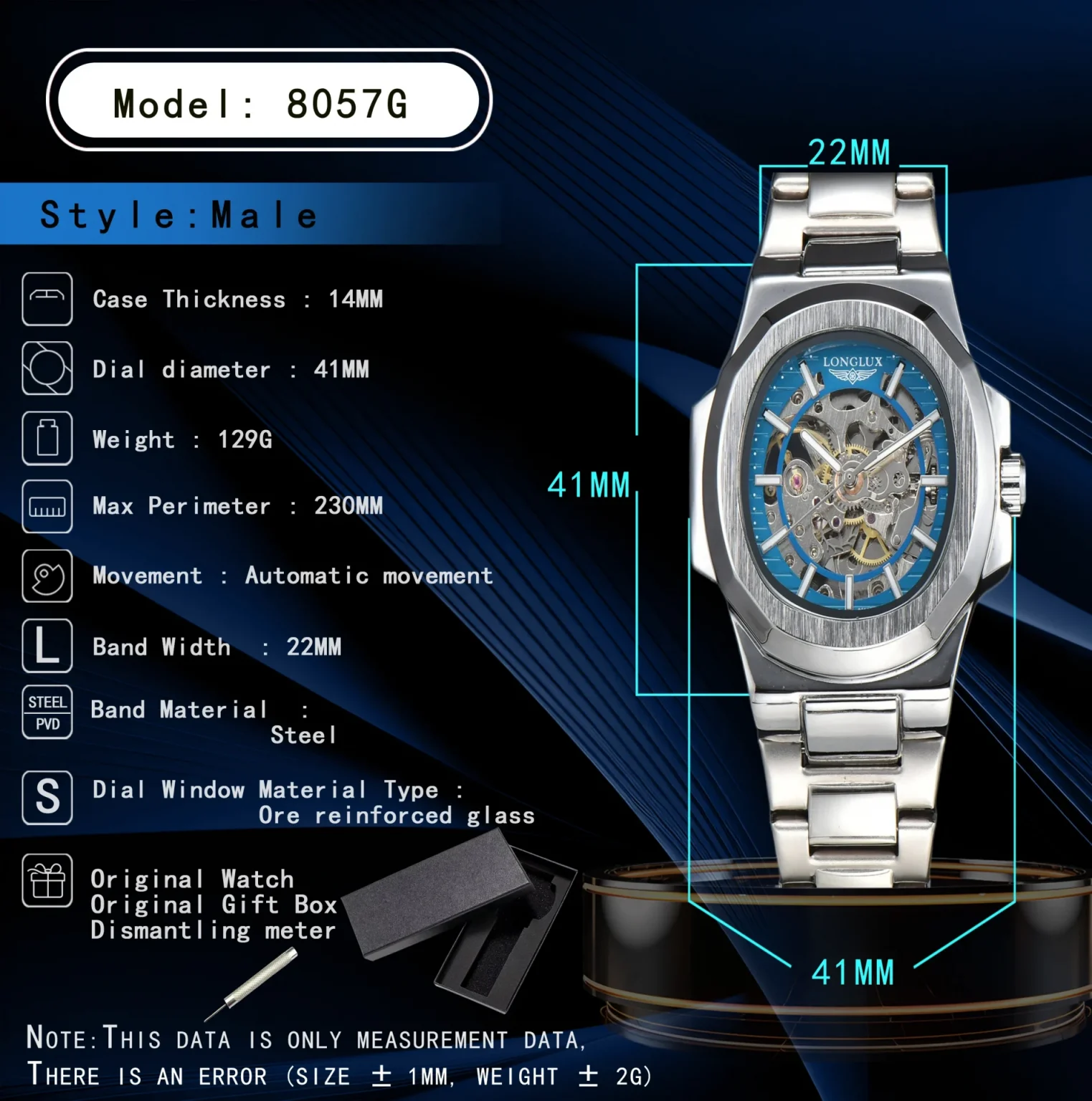 LONGLUX automatic man watch luxury mechanical wristwatches stainless steel skeleton waterproof mens watch men gift 4