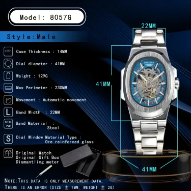 LONGLUX automatic man watch luxury mechanical wristwatches stainless steel skeleton waterproof mens watch men gift 4