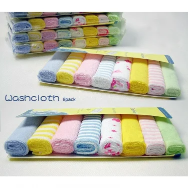 8PCS Baby Washcloths Set, Soft Absorbent Organic Cotton Washable Saliva Towel Face Wipes, Newborn Bath Face Towel Random Color 1