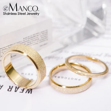 eManco High Quality Simple Scrub Stainless Steel Women 's Rings 2/3/5MM Width Gold Color For Girl Jewelry 1