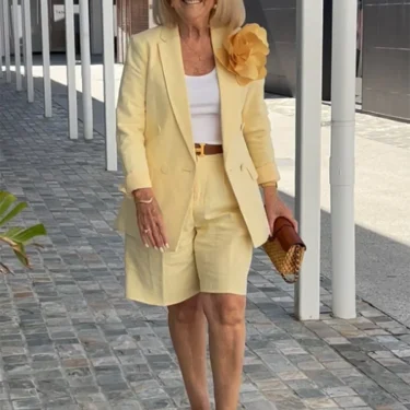 Summer New Solid Color Long Sleeve Shorts For Women's Suit Set Stylish Cardigan Female Office Suit 2 Piece Set 1