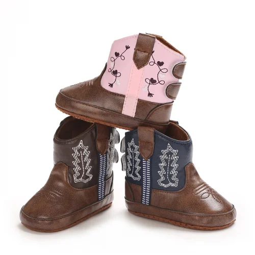 0-18M Fashionable and popular baby shoes Western denim midsole boots autumn and winter warm and anti slip casual walking shoes 1