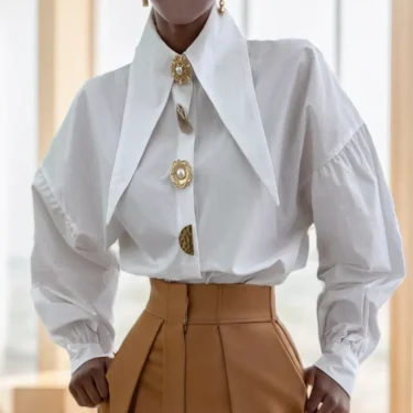 Spring Fashion Long Sleeve Shirt Pointed Collar Office Lady Blouse Office Women Shirts Turn Down Collar Loose Clothing 15630 1
