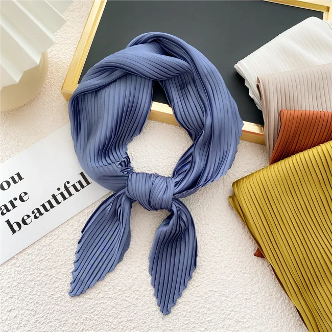 Women Square Scarf Skinny Ribbon Head Neck Small Pleated Hair Tie Band Kerchief Satin Foulard Scarves Headscarf Neckerchief 4