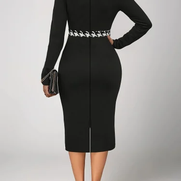 Plus-size dress,digital mesh stitching slender long-sleeved dress plus-size women's clothing 2