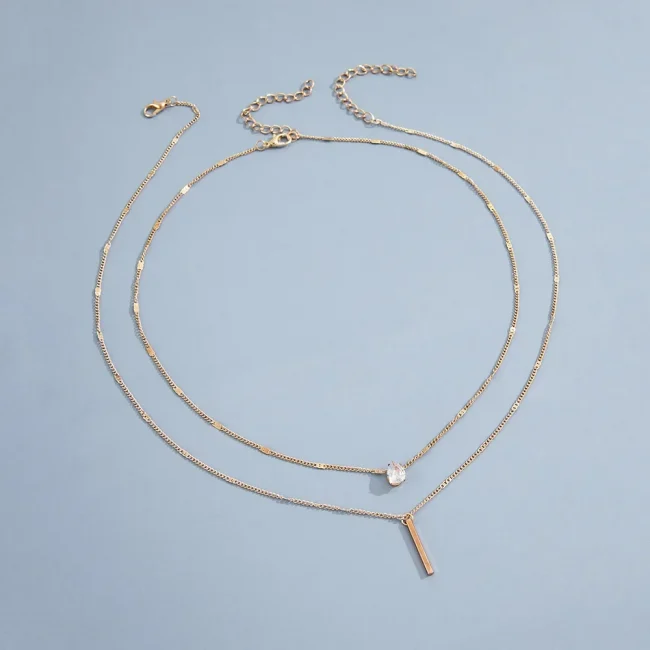 Fashion Multi-layer Necklace For Women Simple Crystal Water Drop Pendant Gold Silver Color Chain Choker Trend Jewelry 4