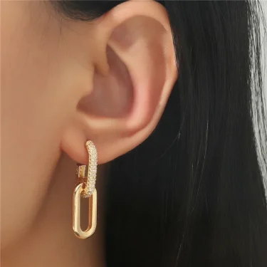 Retro Double Loop Design Drop Earrings Gold Color Geometric Round Hoop Earrings for Women Girls Punk Hip Hop Fashion Jewelry 1