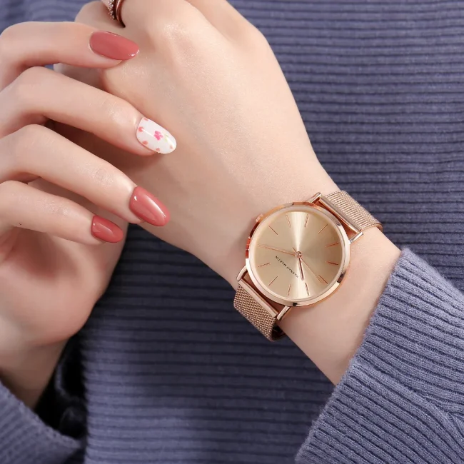 Quality Stainless Steel Band Japan Quartz Movement Waterproof Women Full Rose Gold Ladies Luxury Wrist Watch 6