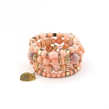 4Pcs/set Boho Ethnic Heart Beaded Bracelet Set For Women Handmade Crystal Beads Chain Bangle Female Bohemia Jewelry Gift 4