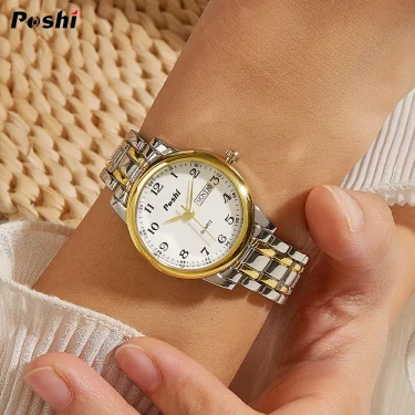 POSHI Original Waterproof Quartz Watch for Women Fashion Ladies Bracelet Luxury Stainless Steel Strap Date Week Women's Watches 3
