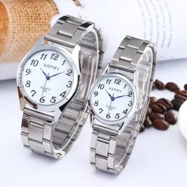 1PCs Classic Vintage Business Women Men Elastic Gold Sliver Quartz Watch Tide Lovers Couple Bracelet Watches Party Office Gifts 5