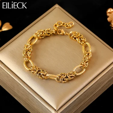 EILIECK 316L Stainless Steel Twisted Bracelet Bangles For Women Trendy 18K Gold Plated Wrist Chain Waterproof Jewelry Gift Party 1