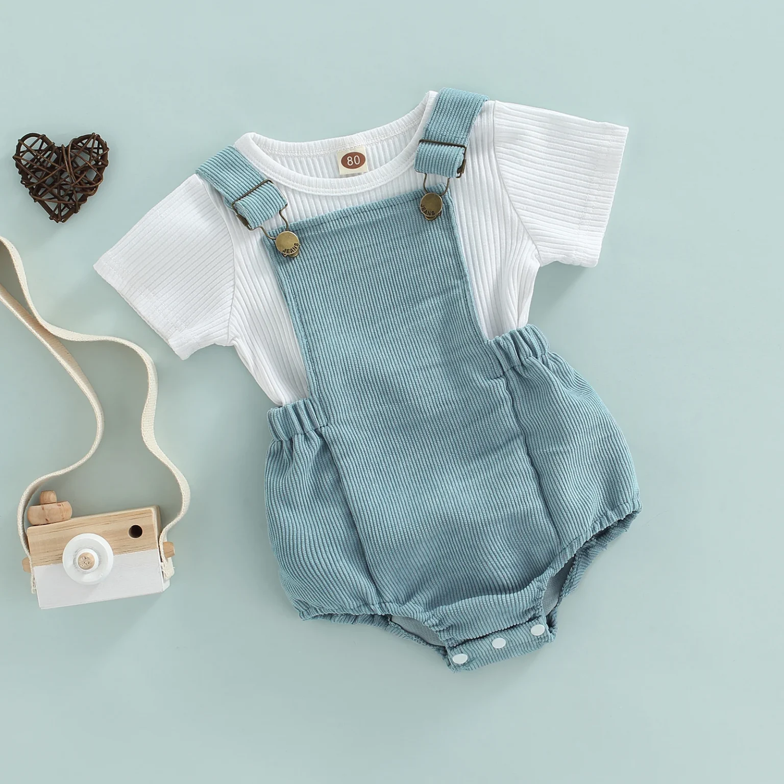 Ma&Baby 0-24M Newborn Infant Baby Boys Clothes Set Short Sleeve T-shirt Overalls Corduroy Shorts Outfits Summer Costumes D01 2