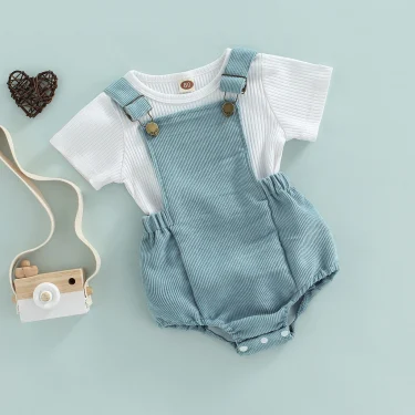 Ma&Baby 0-24M Newborn Infant Baby Boys Clothes Set Short Sleeve T-shirt Overalls Corduroy Shorts Outfits Summer Costumes D01 2