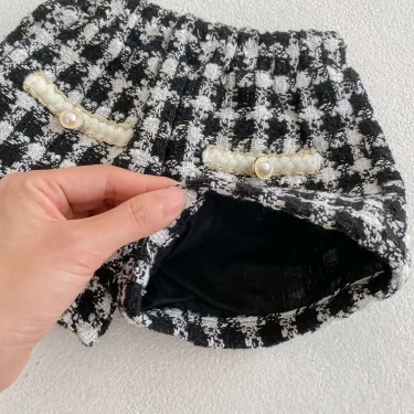 Two Piece Set For Spring And Autumn New Baby Boys And Girls' Tweed Black Plaid Long Sleeved Shirt With Open Coat And Short Pant 6