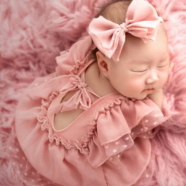 Ylsteed 2 Pieces Set Dusty Pink Chiffon Newborn Romper with Bow Hairband Dot Lace Baby Photography Outfits 1