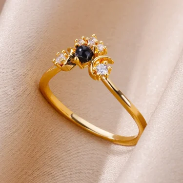 Gold Color Stainless Steel Ring for Women Colorful Cubic Zircon Heart Opening Adjustable Ring Fashion Jewelry Wedding Gift 3