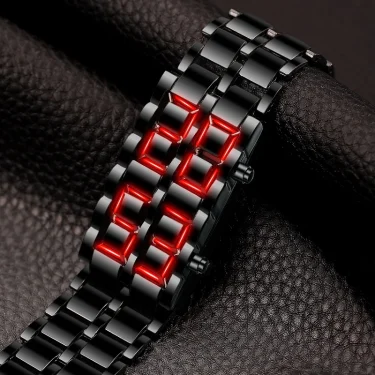 Fashion Mens Digital Lava Wrist Watch Men Black Full Metal Red Blue LED Display Watches Gifts for Male Boy Sport Creative Clock 3