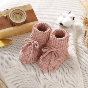 Infant Baby Shoes Cotton Knitted Newborn Girl Boy Boots Fashion Solid Warm Toddler Kid Slip-On Bed Shoes Handmade 0-18M Footwear 5