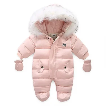 Winter Baby Jumpsuit Thick Warm Infant Hooded Inside Fleece Rompers Newborn Boy Girl Overalls Outerwear Kids Snowsuit 4