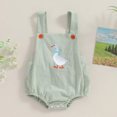 Summer Baby Girls Rompers Cute Duck Print Romper Cotton Fabric Sleeveless Strap Newborn Infant Overalls Jumpsuit Clothes 1