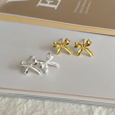 BF CLUB 925 Sterling Silver Earrings For Women Trendy Gold Bow Earring Fine Jewelry Prevent Allergy Party Accessories Gift 5