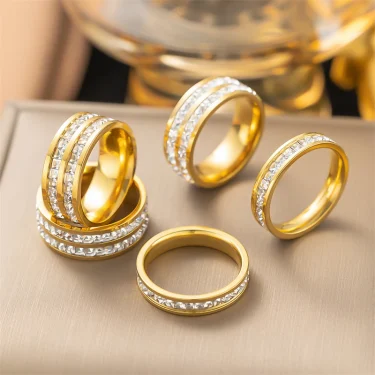 316L Stainless Steel Fashion Fine Fine Jewelry 3 Metal Colors Embedded Dazzling Single Double Row Zircon Rings For Women Male 1