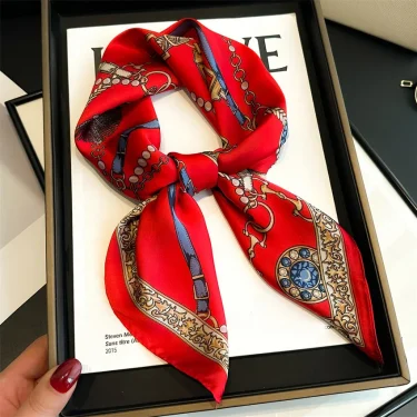 Luxury Chain Print Small Square Scarf Simulated Silk Thin Neck Scarf Fashion Sunscreen Headscarf For Women 70x70cm 1