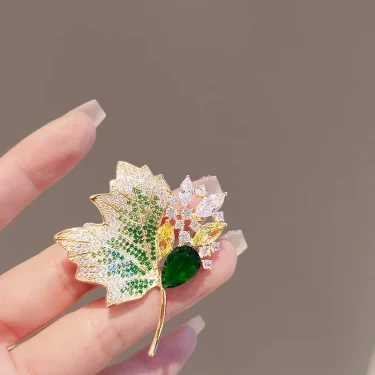 Rinhoo Full Zircon Double Red Plant Leaves Maple Brooches For Women Crystal Leaf Buckle Pins Badge Party Jewelry Gift 5