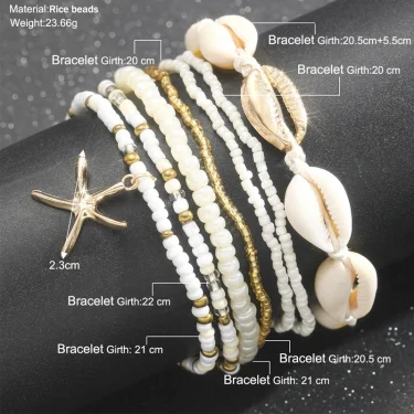 7pc/set Bohemian Rice Beads Starfish Pendant Anklet Set Fashion Summer Beach Sea Shell Multilayer Ankle Bracelet On Foot Jewelry 6