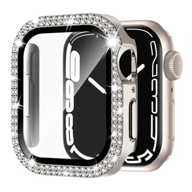 For Apple watch Case 44mm 42mm 41mm 40mm 45mm 38mm Diamond Cover Tempered Glass Screen Protector iWatch series 9 7 SE 6 8 5 4 3 1