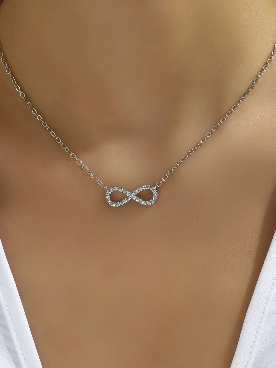 Fashion Simple Stainless Steel Infinity Pendant Necklace for Women Classic Lucky Zircon Love You Forever Jewelry Birthday Gift 1