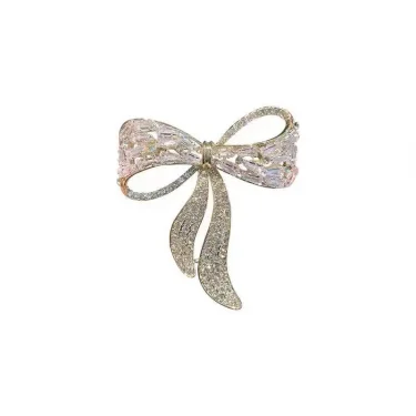 Bow Tie Zircon Rhinestone Brooch Female Simple Personality Fashion Pin Suit Anti-light Corsage 4