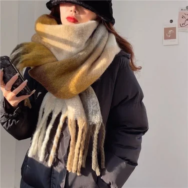 2025 Winter Thick Warm Scarf Women Cashmere Shawl and Wraps Pashmina Neckerchief Bufanda Female Rainbow Hairy Tessel Echarpe New 4