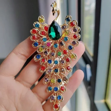 Chunky Luxury Creative Colorful Rhinestone Peacock Brooches For Women Men Crystal Bird Animal Clothing Pins Party Jewelry 1