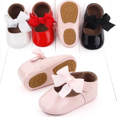 Baby Girl Princess Shoes High Quality PU and TPR Anti-slip Cute Bowknot Toddler Birthday Party Shoes for 0-18 M 2025 New Fashion 1
