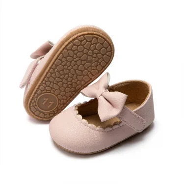 KIDSUN Baby Casual Shoes Infant Toddler Bowknot Non-slip Rubber Soft-Sole Flat PU First Walker Newborn Bow Decor Mary Janes 2