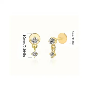 Aide 1pc 925 Sterling Silver Mini Zircon Thick Flat Screw Back Drop Earrings For Women K Gold Piercing Stud Earrings Jewelry 3