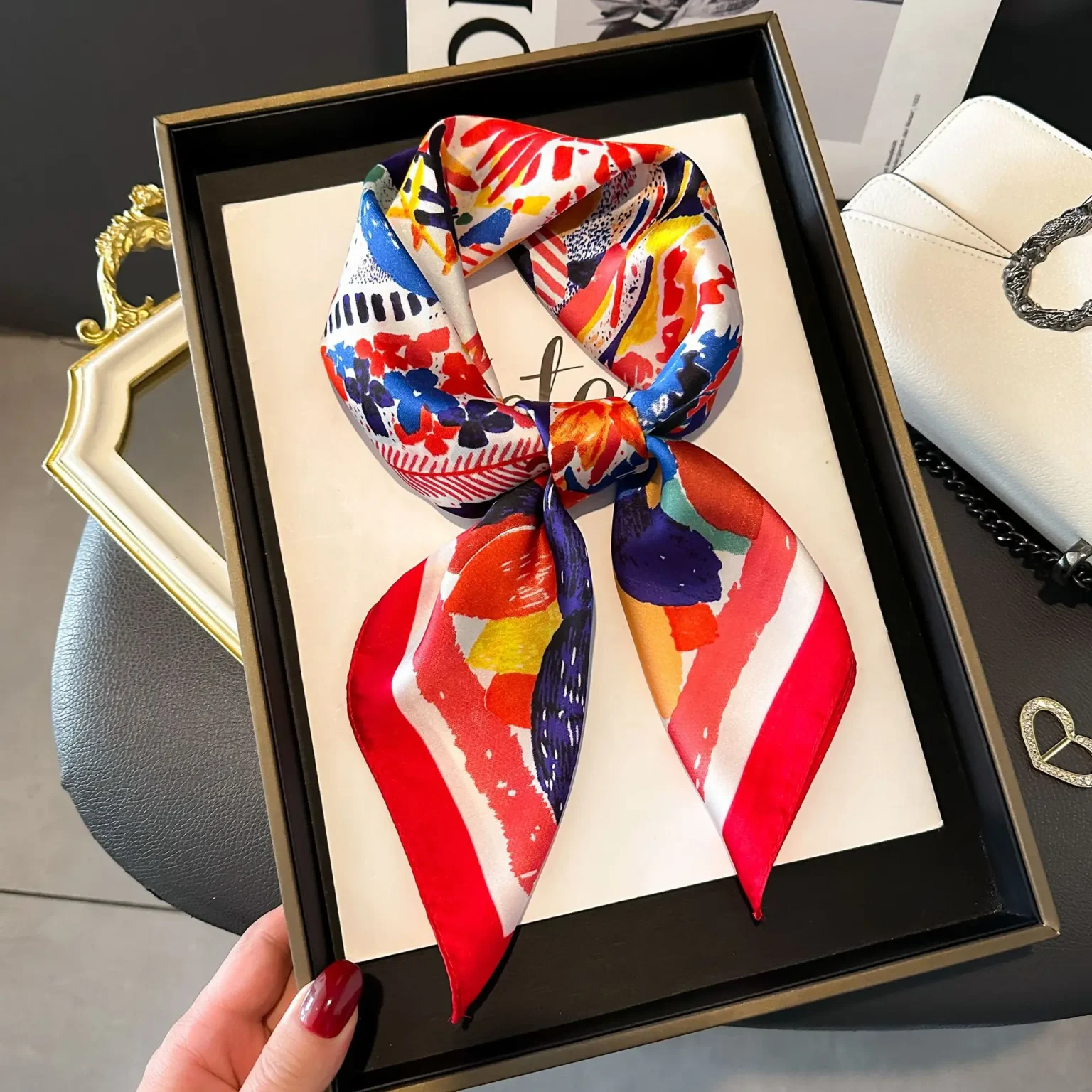 2025 New Fashion Print Square Scarf Women's Imitation Silk Scarf Casual Versatile Decoration Small Neck Scarf 70CMx70CM 5