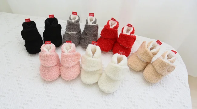 Infant Baby Boy Girl Cozy Fleece Bootie Newborn Stay On Slipper Winter Warm Gripper Non-Slip Crib Shoes 2