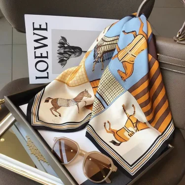 Luxury Print Silk Square Scarf Women Soft Satin Horse Hairband Neckerchief Office Hijab Headband Foulard Bag Ribbons Gift 2