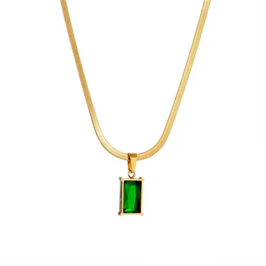 316L Stainless Steel Vintage Green Zircon Square Shape Pendant Charms Chain Necklaces Earrings Fashion High Jewelry Party Gifts 6
